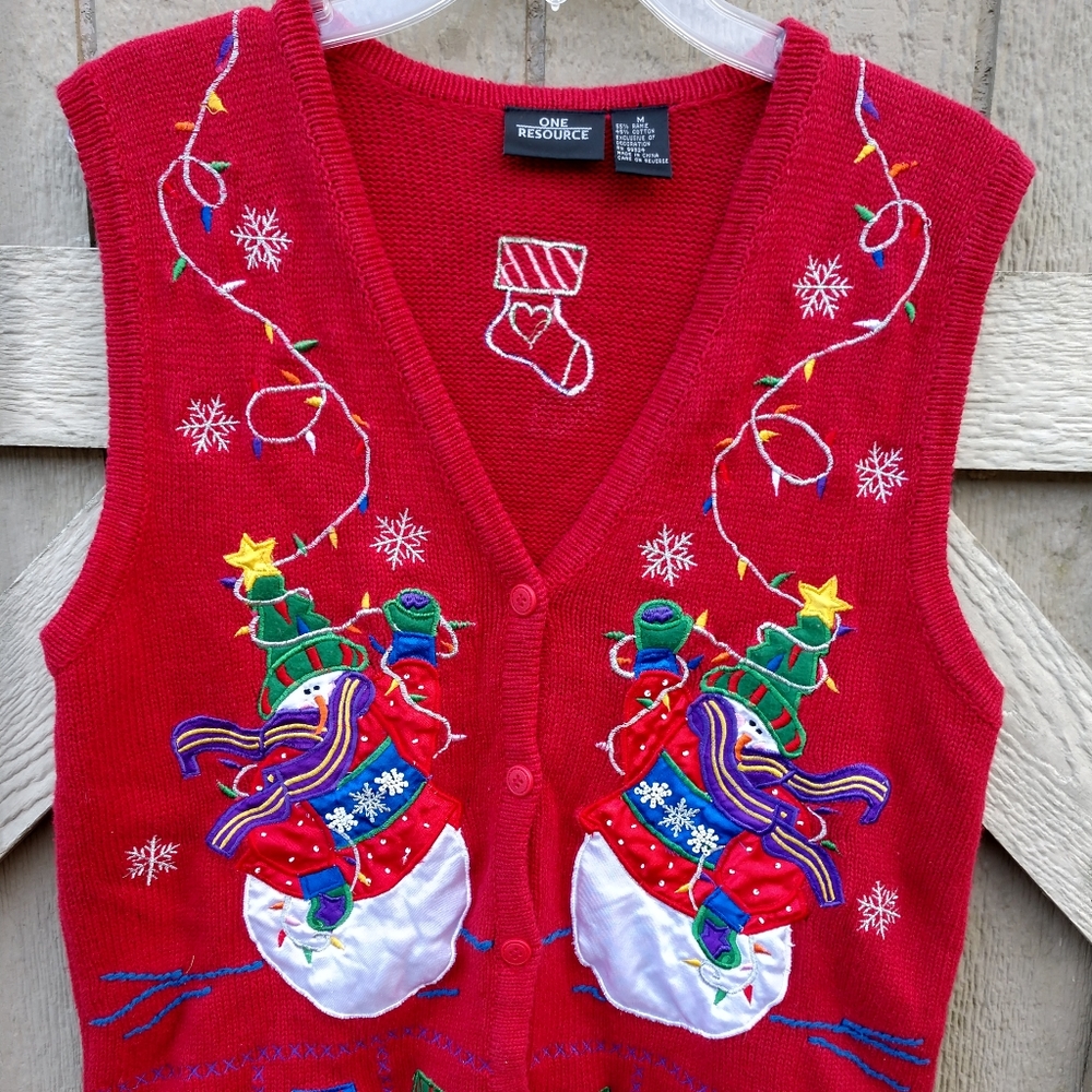 One Resource Red, Sweater Christmas vest, snowmen